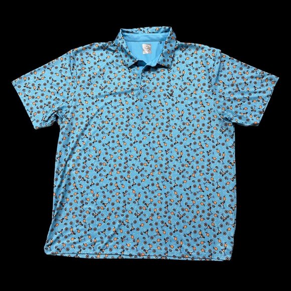 Callaway Golf Polo Shirt Mens Opti Dri XXL Margarita Blue Orange Slice Kitschy - Picture 2 of 10